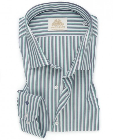 Chemise blanche à Rayures verts et bleu