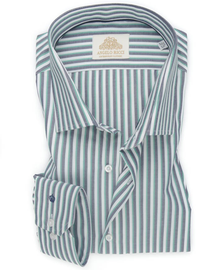 Chemise blanche à Rayures verts et bleu