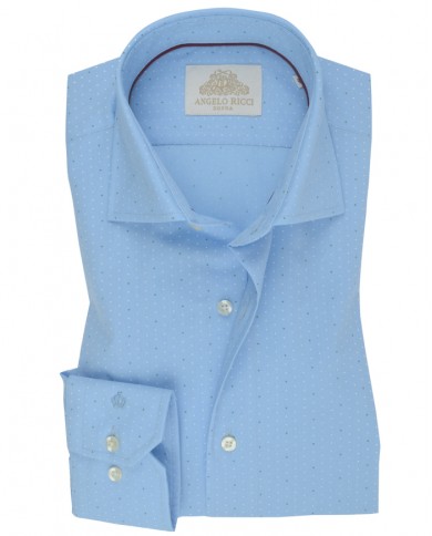 Chemise homme en popeline italienne, bleu clair à micro-pois, coupe regular fit,