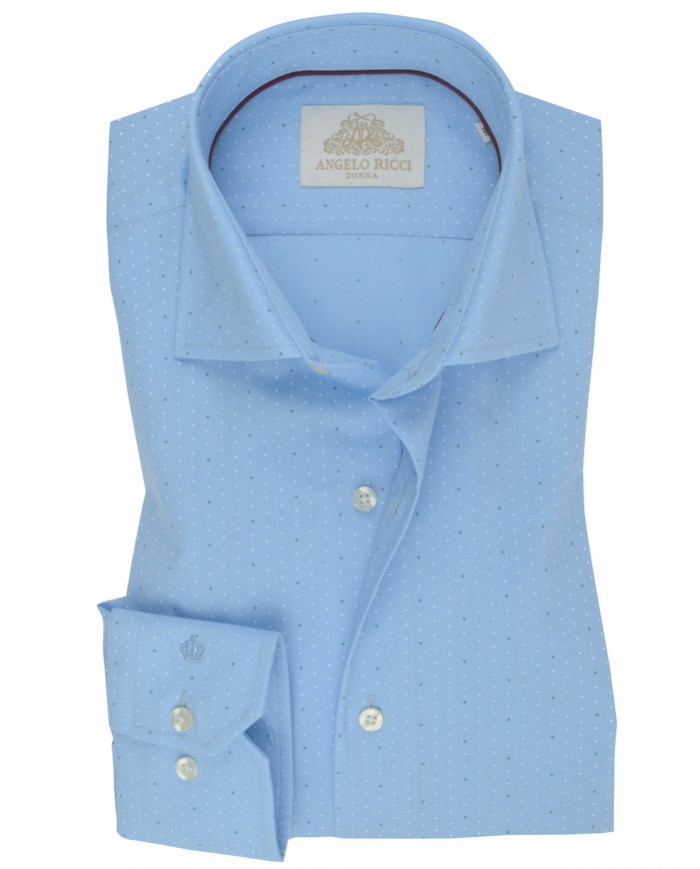 Chemise homme en popeline italienne, bleu clair à micro-pois, coupe regular fit,