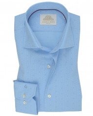 Chemise homme en popeline italienne, bleu clair à micro-pois, coupe regular fit,