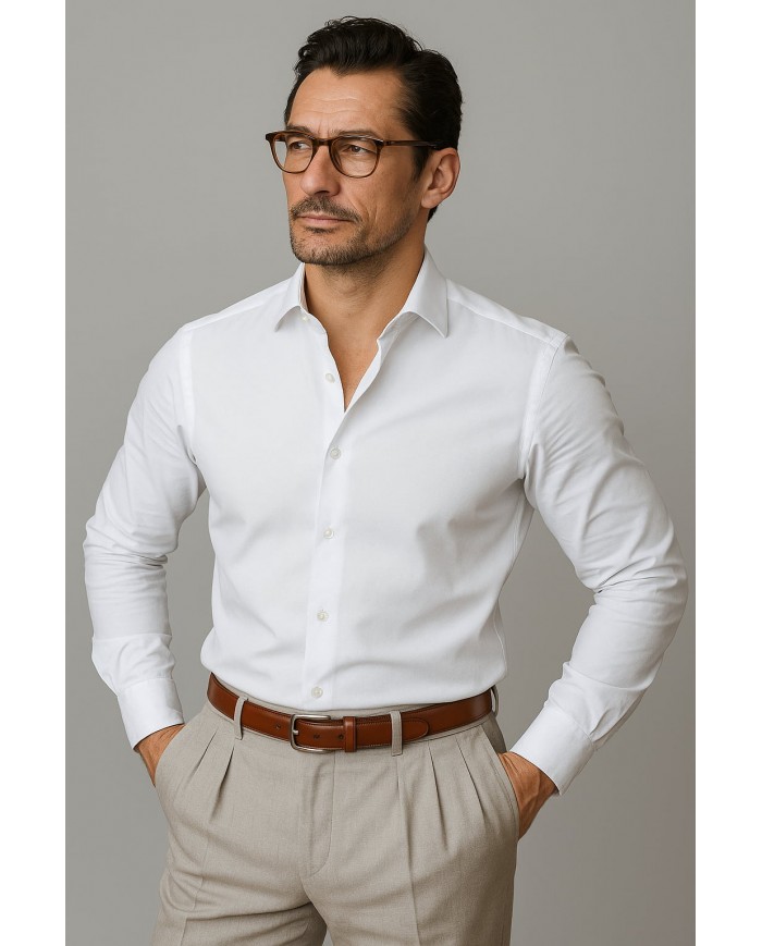 Chemise Homme en popeline italienne, coupe regular fit,