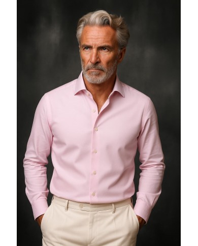 Chemise unie rose en popeline