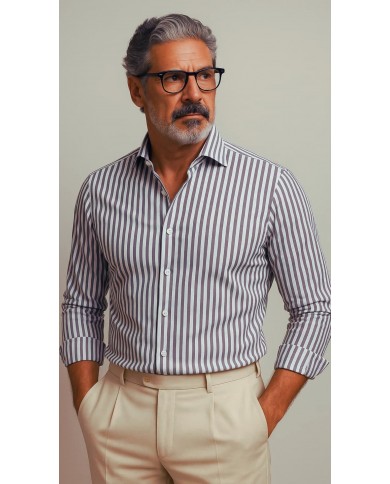 Chemise Homme en popeline italienne, coupe regular fit,