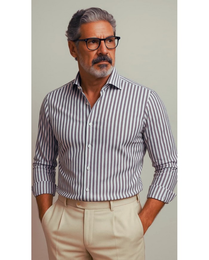 Chemise Homme en popeline italienne, coupe regular fit,