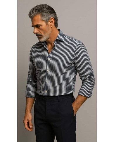 Chemise Homme en popeline italienne, coupe regular fit,