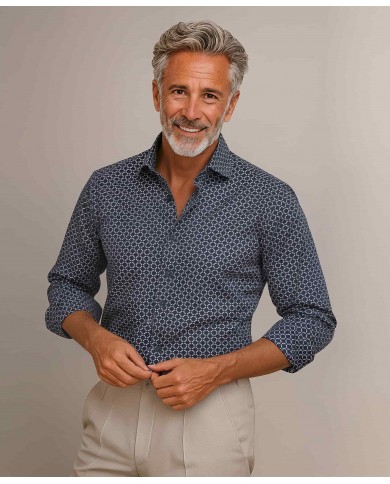 Chemise Homme Angelo Ricci Regular Fit à motifs- Bleu Marine