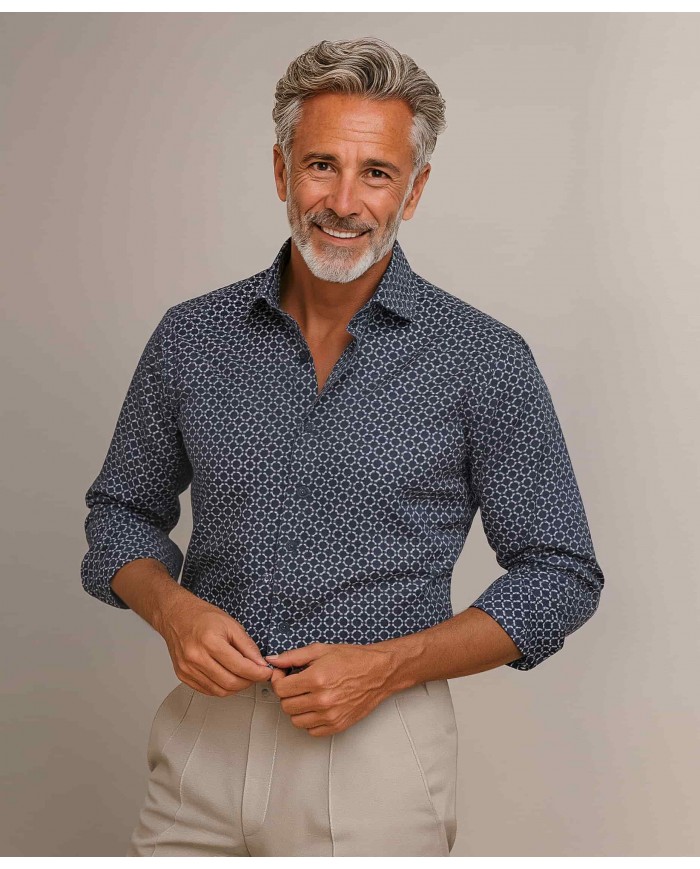 Chemise Homme Angelo Ricci Regular Fit à motifs- Bleu Marine