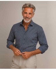 Chemise Homme Angelo Ricci Regular Fit à motifs- Bleu Clair et Marine