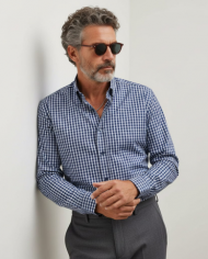 Chemise homme en popeline italienne, col boutonné, coupe regular fit