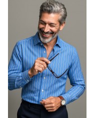 copy of Chemise Femme Angelo Ricci Regular Fit en Popeline à Rayures - Bleu Ciel et Blanc