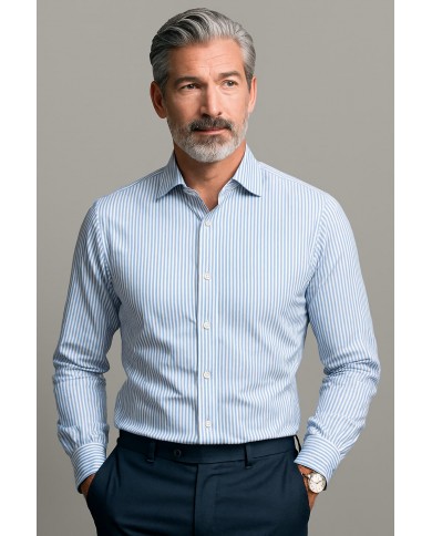 Chemise Homme blanche à Rayures bleu