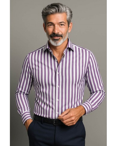 Chemise Homme blanche à Rayures Mauves