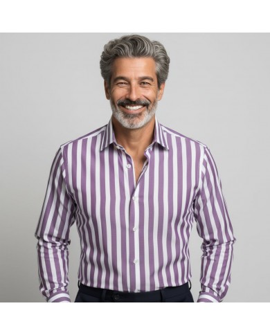 Chemise Homme blanche à Rayures Mauves
