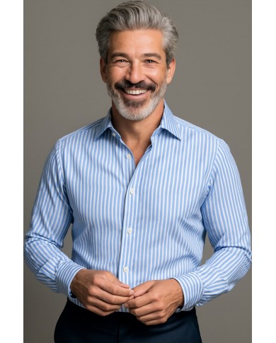 Chemise Homme Angelo Ricci Regular Fit en Popeline à Rayures Bleues et Blanches