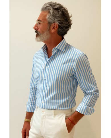 copy of Chemise Femme Angelo Ricci Regular Fit en Popeline à Rayures Bleues et Blanches