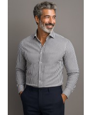 Chemise Homme Angelo Ricci Regular Fit en Popeline Rayée - Noir et Blanc