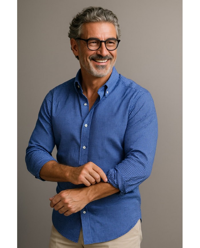 Chemise Homme en popeline italienne, coupe regular fit,