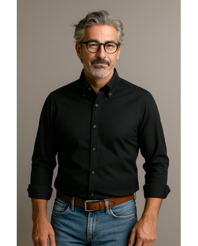 Chemise Homme Angelo Ricci Regular Fit en Oxford Uni - Noir