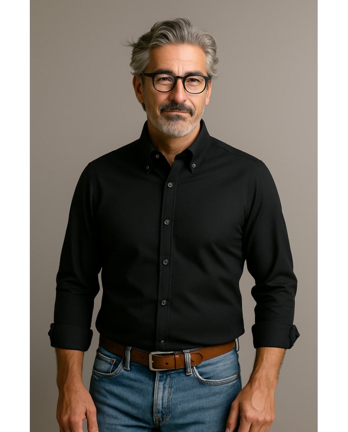 Chemise Homme Angelo Ricci Regular Fit en Oxford Uni - Noir