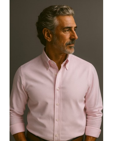 Chemise Homme Angelo Ricci Regular Fit en Oxford Uni - Rose Pâle