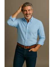 Chemise Homme Angelo Ricci Regular Fit en Oxford Uni - Bleu Azur