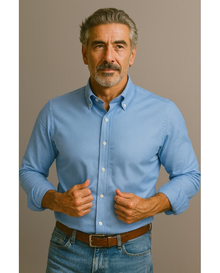 Chemise Homme Angelo Ricci Regular Fit en Oxford Uni - Bleu Clair