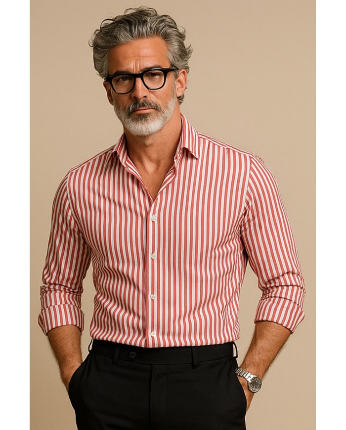 Chemise Homme en popeline italienne, coupe regular fit,