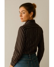 Chemise Femme Angelo Ricci Regular Fit en Popeline Rayée - Marron et Blanc