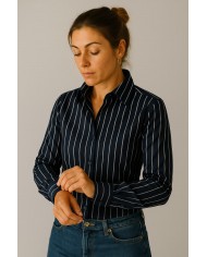 Chemise Femme Angelo Ricci Regular Fit en Popeline Rayée - Marron et Blanc