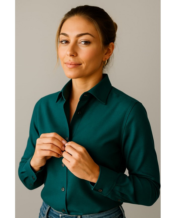 Chemise Femme Angelo Ricci Regular Fit en Twill Royale - Vert Émeraude
