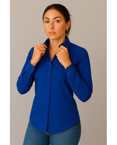 Chemise Femme Angelo Ricci Regular Fit en Twill Royale - Bleu Saphir