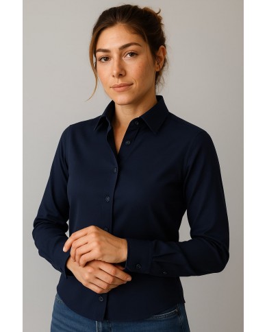 Chemise Femme Angelo Ricci Regular Fit en Oxford - Noir Ébène
