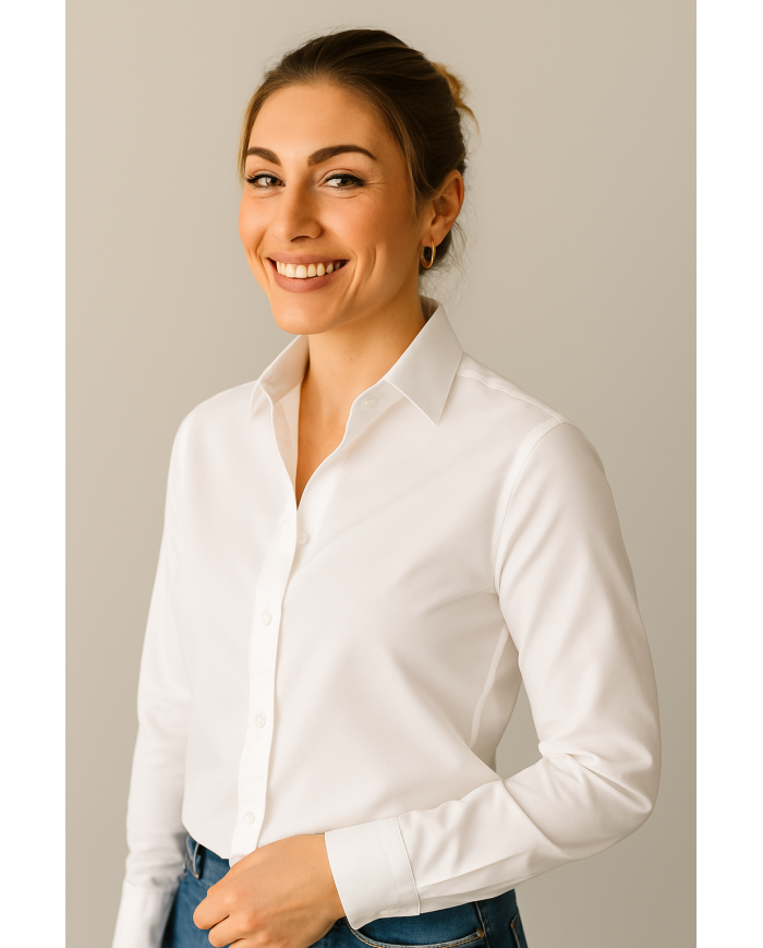 Chemise Femme Angelo Ricci Regular Fit en Twill Royale - Blanc Pur