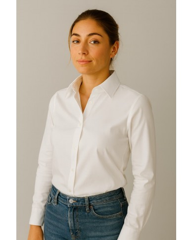 Chemise Femme Angelo Ricci Regular Fit en Twill Royale - Blanc Pur