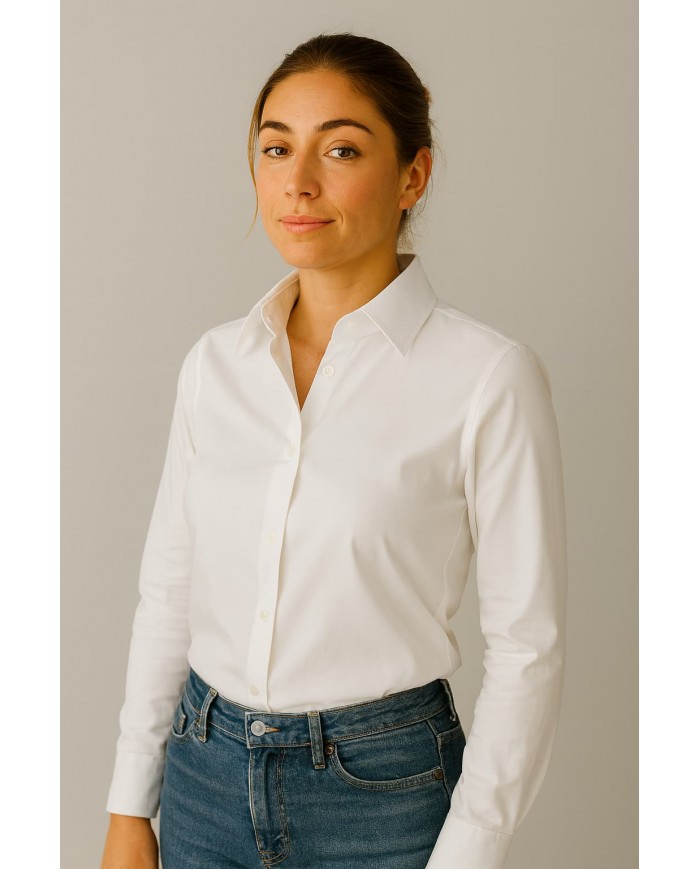 Chemise Femme Angelo Ricci Regular Fit en Twill Royale - Blanc Pur