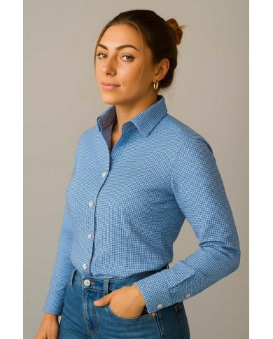 Chemise Angelo Ricci Regular Fit en Oxford - Motif Pied-de-Poule Bleu et Blanc