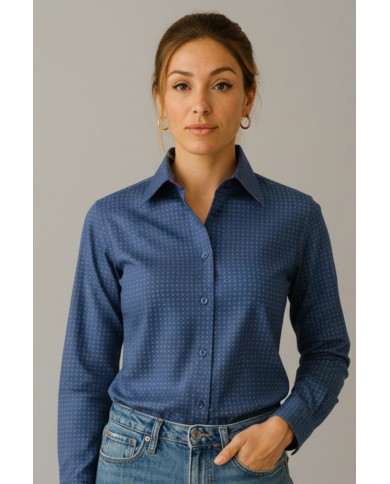 Chemise Femme Angelo Ricci Regular Fit en Popeline à Motifs - Bleu Marine
