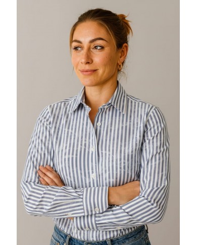 Chemise Femme Angelo Ricci Regular Fit en Popeline Rayée  Bleu Marine et Blanc