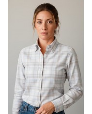 Chemise Femme Angelo Ricci Regular Fit en Popeline à Carreaux - Beige et Bleu Clair