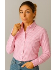 Chemise Femme Angelo Ricci Regular Fit en Popeline Motif Vichy - Bleu et Blanc