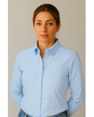 Chemise Femme Angelo Ricci Regular Fit en Popeline Motif Vichy - Rose et Blanc