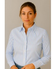 Chemise Femme Angelo Ricci Regular Fit en Popeline Motif Vichy - Bleu et Blanc