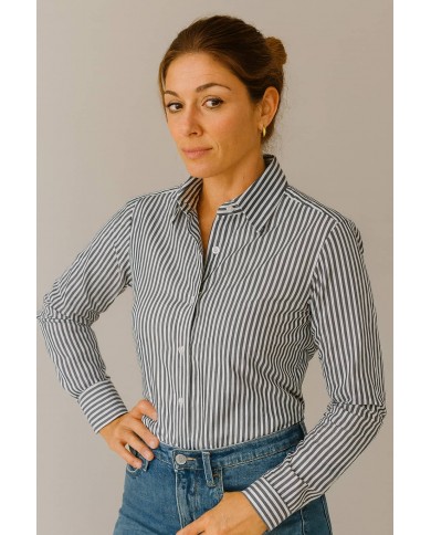 Chemise Femme Angelo Ricci Regular Fit en Popeline Rayée - Gris et Blanc
