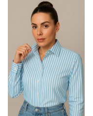 Chemise Femme Angelo Ricci Regular Fit en Popeline à Rayures Bleues et Blanches