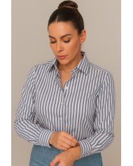 Chemise Femme Angelo Ricci Regular Fit en Popeline à Rayures Bleues et Blanches