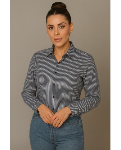 Chemise femme Angelo Ricci Regular Fit en Popeline Rayée - Bleu Marine et Blanc