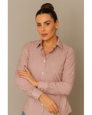 hemise Femme Angelo Ricci Regular Fit en Popeline à Rayures Rouge Brique et Blanc