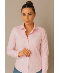 Chemise Femme Angelo Ricci Regular Fit en Popeline Rayée - Rose Clair et Blanc