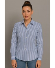 Chemise Femme Angelo Ricci Regular Fit en Popeline Rayée - Rose Clair et Blanc